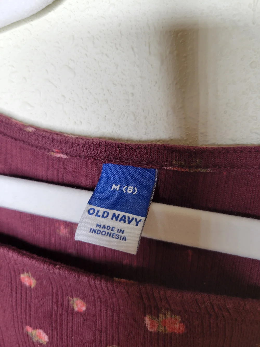 Old Navy Burgundy Floral Ribbed Long Sleeve Top